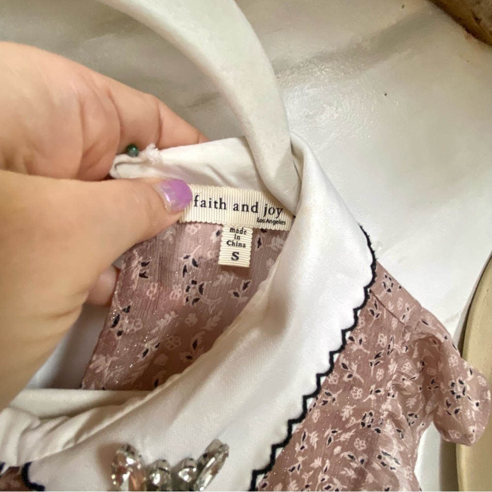Parisian Shabby chin boho Prairie blouse w jewel collar - Picture 10 of 11